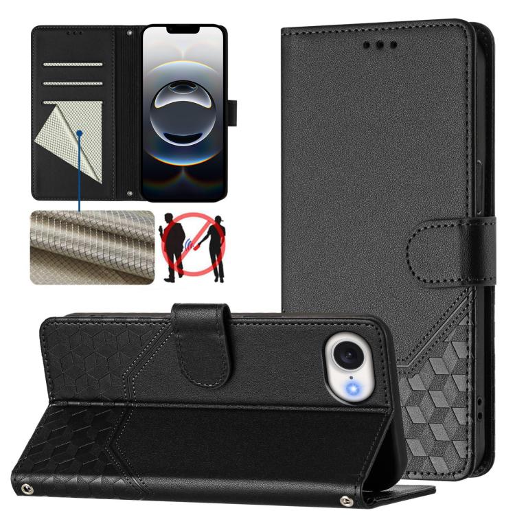 Custodia per telefono in pelle con stampa a nido d'ape e protezione RFID, For iPhone 17e / 16e, For iPhone 17 Pro Max, For iPhone 17 Pro, For iPhone 17