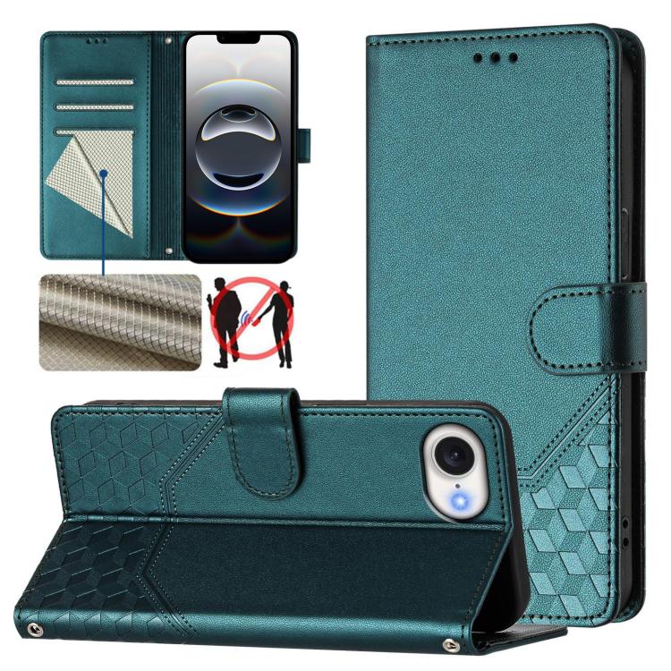 Custodia per telefono in pelle con stampa a nido d'ape e protezione RFID, For iPhone 17e / 16e, For iPhone 17 Pro Max, For iPhone 17 Pro, For iPhone 17