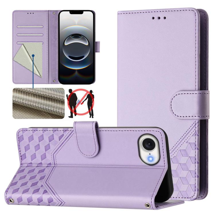 Custodia per telefono in pelle con stampa a nido d'ape e protezione RFID, For iPhone 17e / 16e, For iPhone 17 Pro Max, For iPhone 17 Pro, For iPhone 17