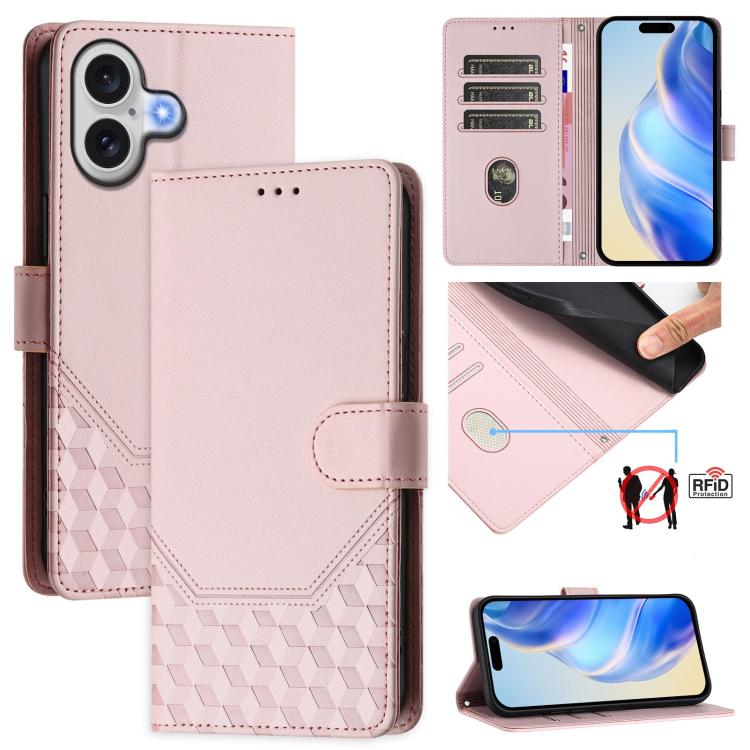 Custodia per telefono in pelle con stampa a nido d'ape e protezione RFID, For iPhone 17e / 16e, For iPhone 17 Pro Max, For iPhone 17 Pro, For iPhone 17