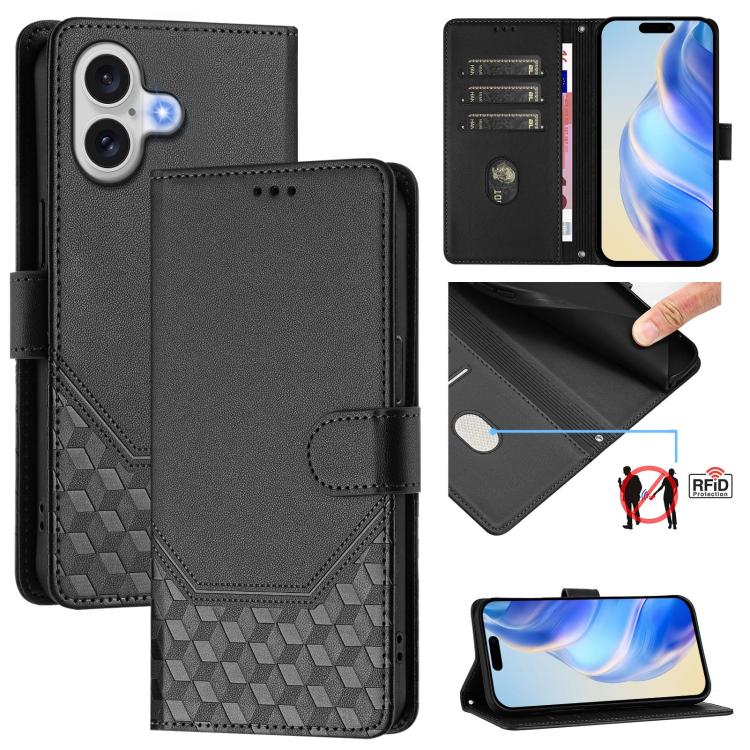 Custodia per telefono in pelle con stampa a nido d'ape e protezione RFID, For iPhone 17e / 16e, For iPhone 17 Pro Max, For iPhone 17 Pro, For iPhone 17