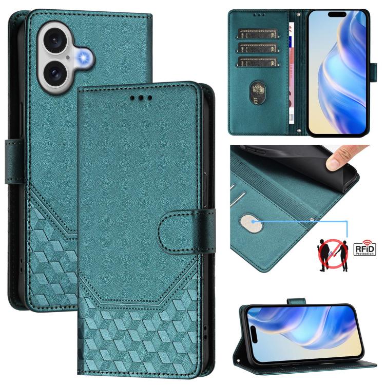 Custodia per telefono in pelle con stampa a nido d'ape e protezione RFID, For iPhone 17e / 16e, For iPhone 17 Pro Max, For iPhone 17 Pro, For iPhone 17