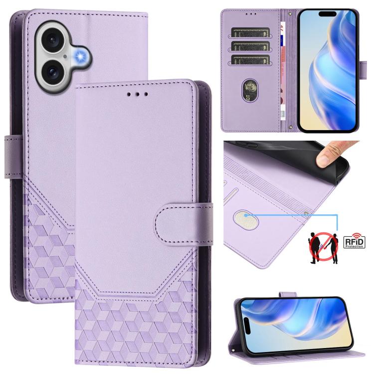 Custodia per telefono in pelle con stampa a nido d'ape e protezione RFID, For iPhone 17e / 16e, For iPhone 17 Pro Max, For iPhone 17 Pro, For iPhone 17