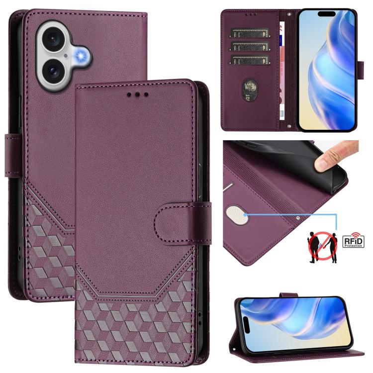 Custodia per telefono in pelle con stampa a nido d'ape e protezione RFID, For iPhone 17e / 16e, For iPhone 17 Pro Max, For iPhone 17 Pro, For iPhone 17