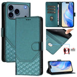 Custodia per telefono in pelle con stampa a nido d'ape e protezione RFID, For iPhone 17e / 16e, For iPhone 17 Pro Max, For iPhone 17 Pro, For iPhone 17