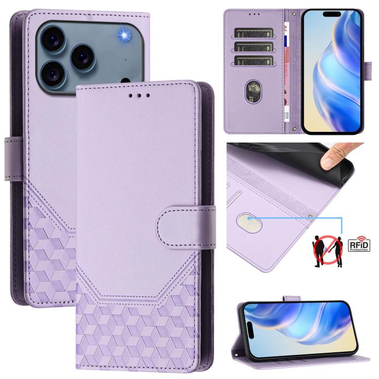 Custodia per telefono in pelle con stampa a nido d'ape e protezione RFID, For iPhone 17e / 16e, For iPhone 17 Pro Max, For iPhone 17 Pro, For iPhone 17