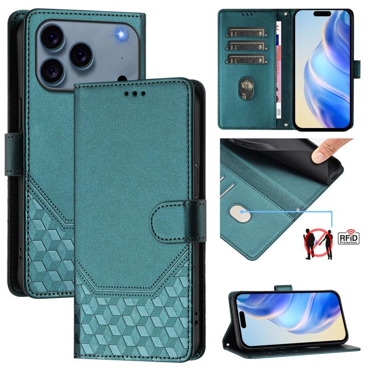 Custodia per telefono in pelle con stampa a nido d'ape e protezione RFID, For iPhone 17e / 16e, For iPhone 17 Pro Max, For iPhone 17 Pro, For iPhone 17