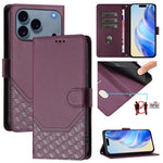 Custodia per telefono in pelle con stampa a nido d'ape e protezione RFID, For iPhone 17e / 16e, For iPhone 17 Pro Max, For iPhone 17 Pro, For iPhone 17
