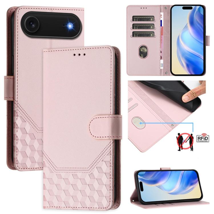 Custodia per telefono in pelle con stampa a nido d'ape e protezione RFID, For iPhone Air, For iPhone 16 Pro Max, For iPhone 16 Pro, For iPhone 16 Plus
