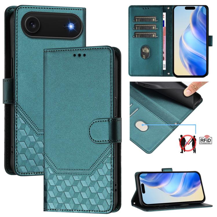 Custodia per telefono in pelle con stampa a nido d'ape e protezione RFID, For iPhone Air, For iPhone 16 Pro Max, For iPhone 16 Pro, For iPhone 16 Plus