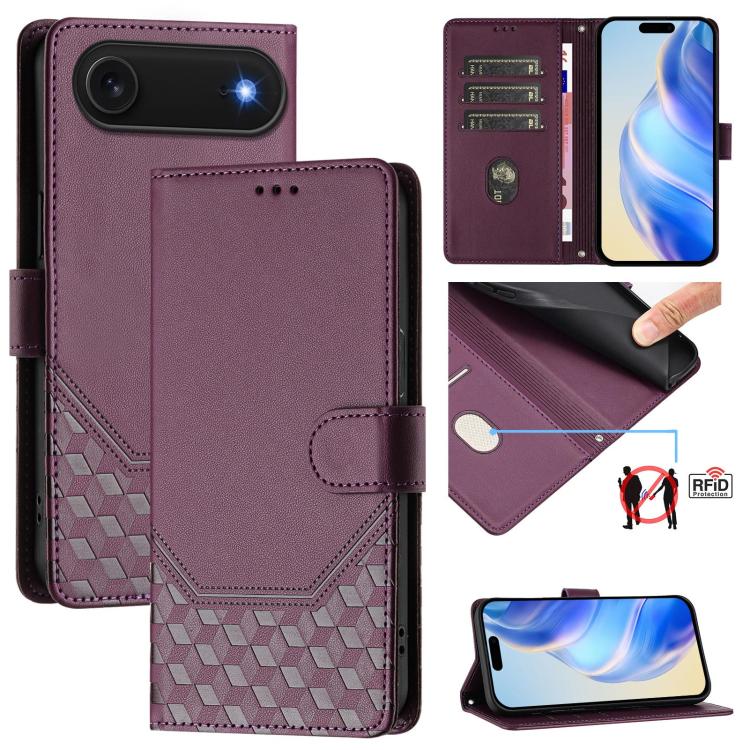 Custodia per telefono in pelle con stampa a nido d'ape e protezione RFID, For iPhone Air, For iPhone 16 Pro Max, For iPhone 16 Pro, For iPhone 16 Plus