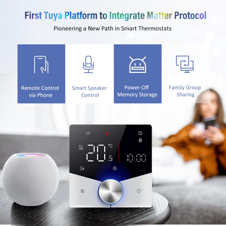 Termostato LED per la casa intelligente WiFi con Materia, BHT-009GALW-MT Water Heating, BHT-009GBLW-MT Electric Heating, BHT-009GCLW-MT Boiler Heating