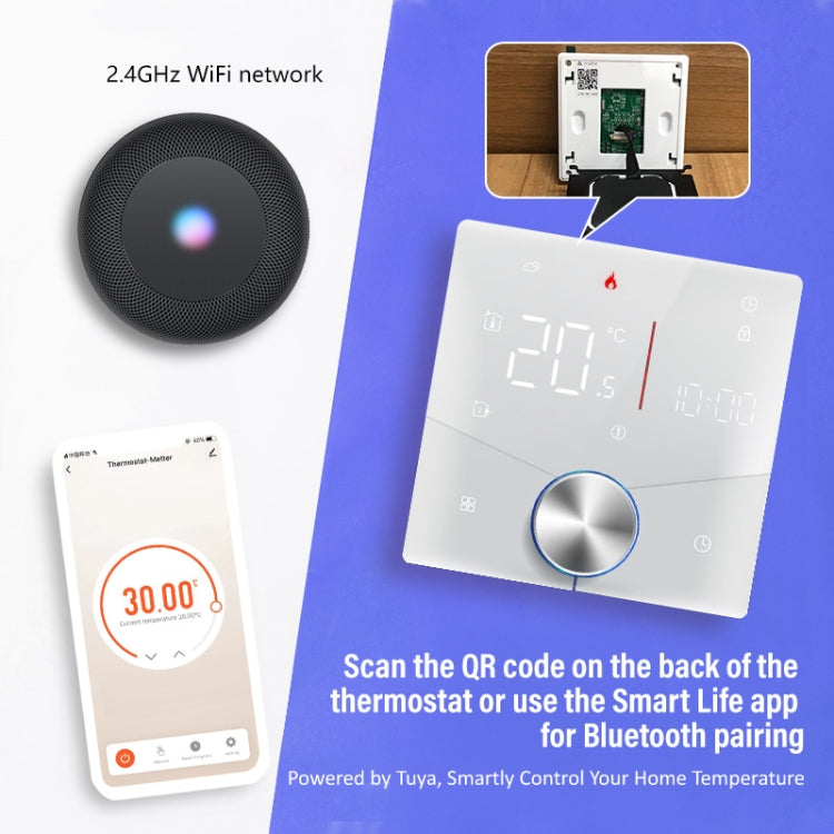 Termostato LED per la casa intelligente WiFi con Materia, BHT-009GALW-MT Water Heating, BHT-009GBLW-MT Electric Heating, BHT-009GCLW-MT Boiler Heating