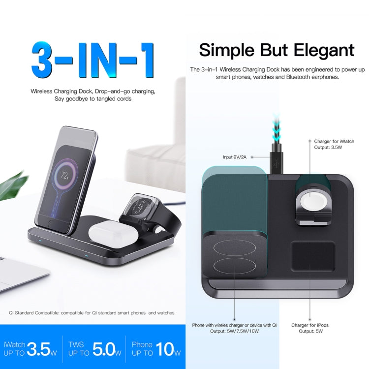 Caricabatterie wireless pieghevole 3 in 1 da 15W