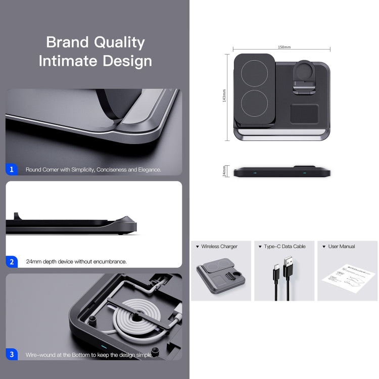 Caricabatterie wireless pieghevole 3 in 1 da 15W