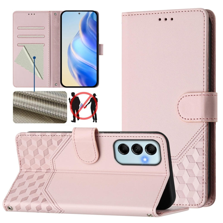 Custodia per telefono in pelle con stampa a nido d'ape e protezione RFID, For Samsung Galaxy M14 5G, For Samsung Galaxy M53 5G, For Samsung Galaxy M33 5G, For Samsung Galaxy M52