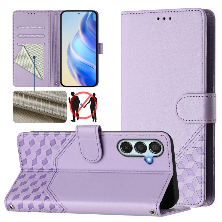 Custodia per telefono in pelle con stampa a nido d'ape e protezione RFID, For Samsung Galaxy M15 5G / F15 5G, For Samsung Galaxy M34 5G / F34 5G, For Samsung Galaxy M35 5G, For Samsung Galaxy M54 5G / F54 5G