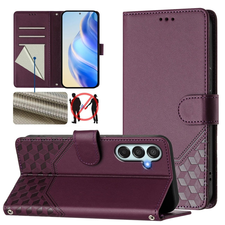 Custodia per telefono in pelle con stampa a nido d'ape e protezione RFID, For Samsung Galaxy M15 5G / F15 5G, For Samsung Galaxy M34 5G / F34 5G, For Samsung Galaxy M35 5G, For Samsung Galaxy M54 5G / F54 5G