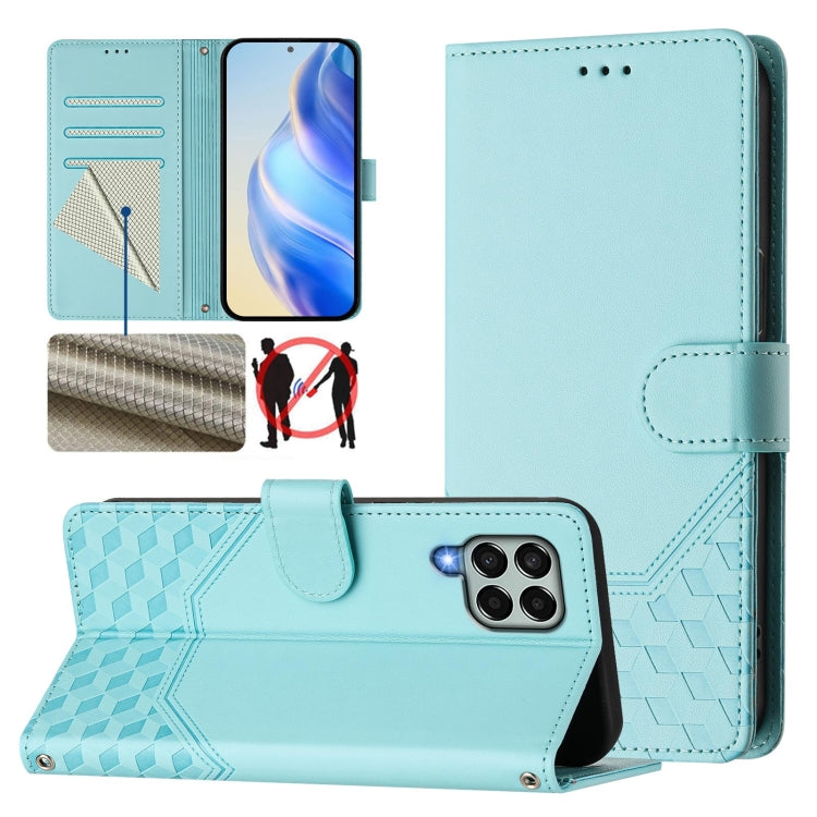 Custodia per telefono in pelle con stampa a nido d'ape e protezione RFID, For Samsung Galaxy M14 5G, For Samsung Galaxy M53 5G, For Samsung Galaxy M33 5G, For Samsung Galaxy M52