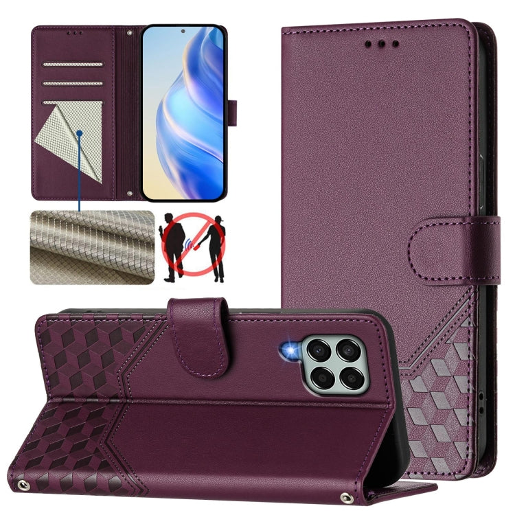 Custodia per telefono in pelle con stampa a nido d'ape e protezione RFID, For Samsung Galaxy M14 5G, For Samsung Galaxy M53 5G, For Samsung Galaxy M33 5G, For Samsung Galaxy M52