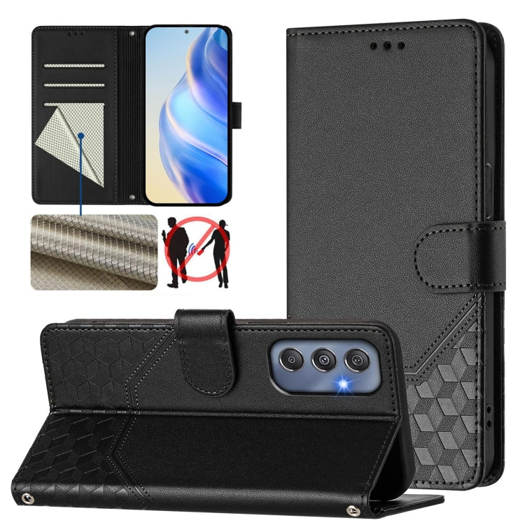Custodia per telefono in pelle con stampa a nido d'ape e protezione RFID, For Samsung Galaxy M15 5G / F15 5G, For Samsung Galaxy M34 5G / F34 5G, For Samsung Galaxy M35 5G, For Samsung Galaxy M54 5G / F54 5G