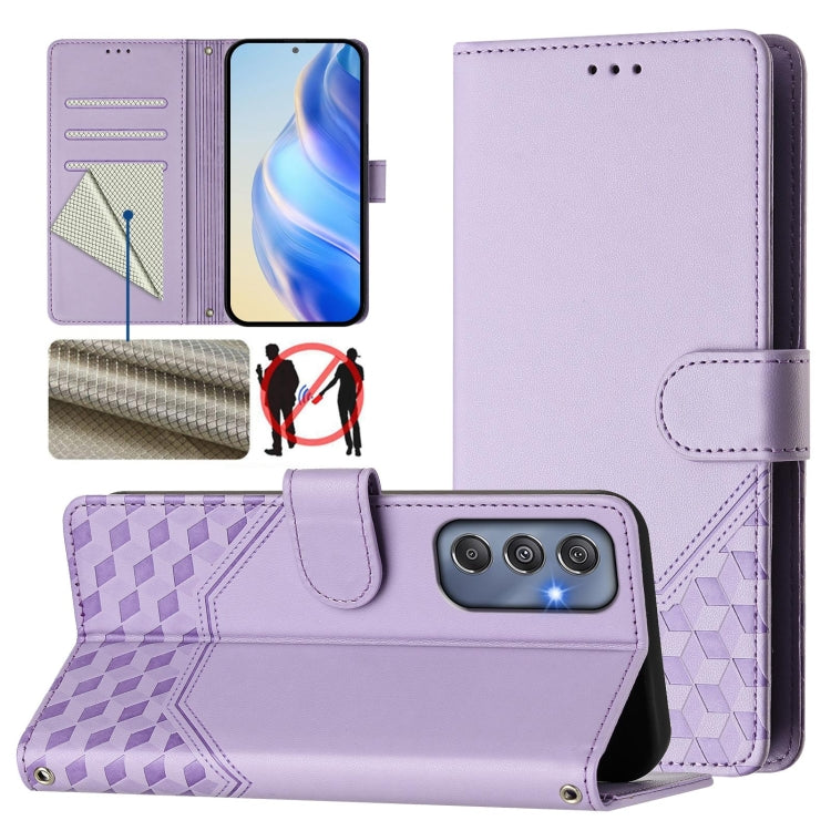 Custodia per telefono in pelle con stampa a nido d'ape e protezione RFID, For Samsung Galaxy M15 5G / F15 5G, For Samsung Galaxy M34 5G / F34 5G, For Samsung Galaxy M35 5G, For Samsung Galaxy M54 5G / F54 5G