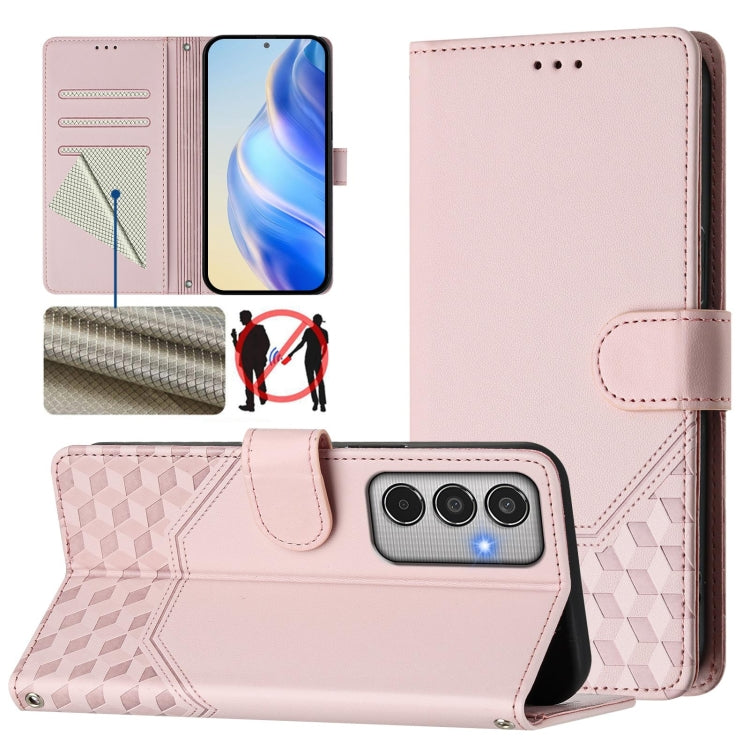 Custodia per telefono in pelle con stampa a nido d'ape e protezione RFID, For Samsung Galaxy M15 5G / F15 5G, For Samsung Galaxy M34 5G / F34 5G, For Samsung Galaxy M35 5G, For Samsung Galaxy M54 5G / F54 5G