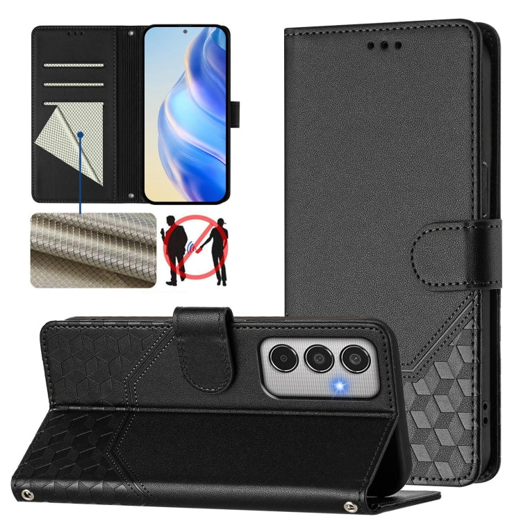 Custodia per telefono in pelle con stampa a nido d'ape e protezione RFID, For Samsung Galaxy M15 5G / F15 5G, For Samsung Galaxy M34 5G / F34 5G, For Samsung Galaxy M35 5G, For Samsung Galaxy M54 5G / F54 5G