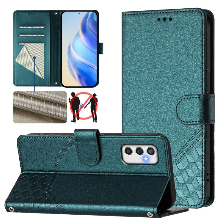 Custodia per telefono in pelle con stampa a nido d'ape e protezione RFID, For Samsung Galaxy M14 5G, For Samsung Galaxy M53 5G, For Samsung Galaxy M33 5G, For Samsung Galaxy M52