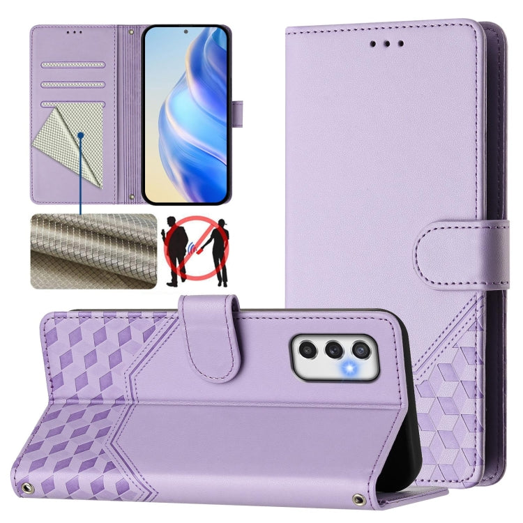 Custodia per telefono in pelle con stampa a nido d'ape e protezione RFID, For Samsung Galaxy M14 5G, For Samsung Galaxy M53 5G, For Samsung Galaxy M33 5G, For Samsung Galaxy M52