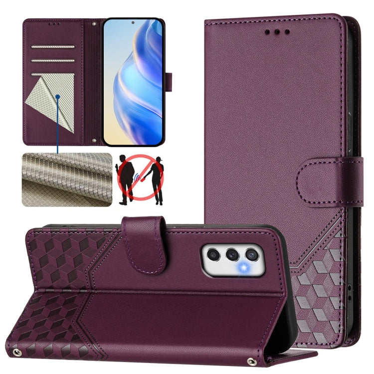 Custodia per telefono in pelle con stampa a nido d'ape e protezione RFID, For Samsung Galaxy M14 5G, For Samsung Galaxy M53 5G, For Samsung Galaxy M33 5G, For Samsung Galaxy M52