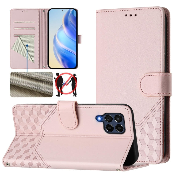 Custodia per telefono in pelle con stampa a nido d'ape e protezione RFID, For Samsung Galaxy M14 5G, For Samsung Galaxy M53 5G, For Samsung Galaxy M33 5G, For Samsung Galaxy M52