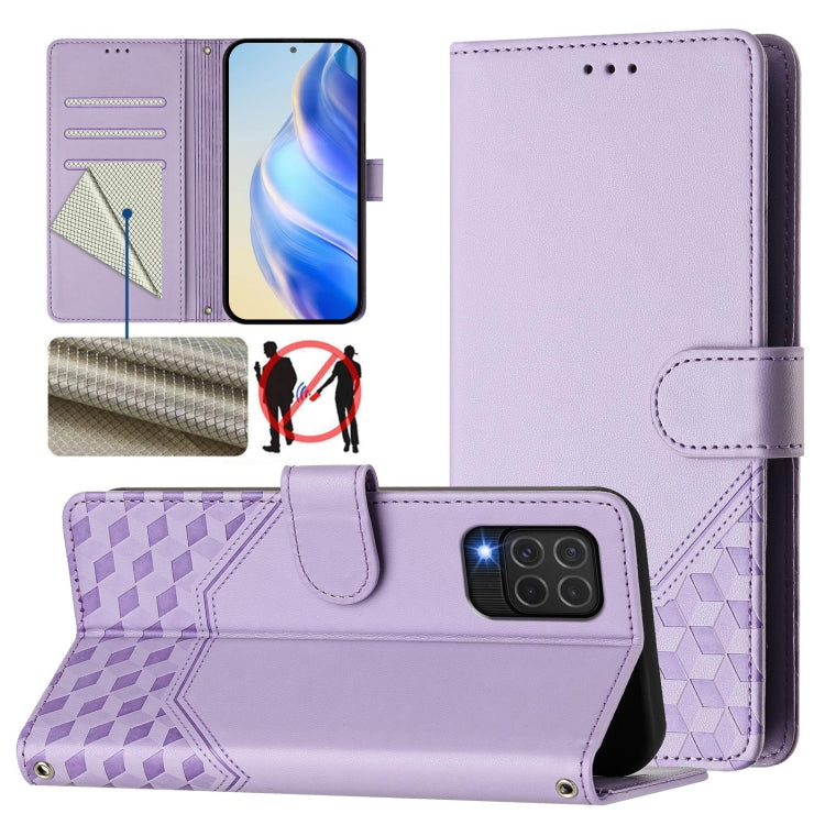 Custodia per telefono in pelle con stampa a nido d'ape e protezione RFID, For Samsung Galaxy M32 4G / M22, For Samsung Galaxy M62 / F62 4G