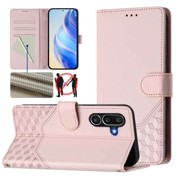 Custodia per telefono in pelle con stampa a nido d'ape e protezione RFID, For Samsung Galaxy M56 5G, For Samsung Galaxy F16 5G / M16 5G Global, For Samsung Galaxy F06 5G / M06 5G, For Samsung Galaxy M55 / C55 5G