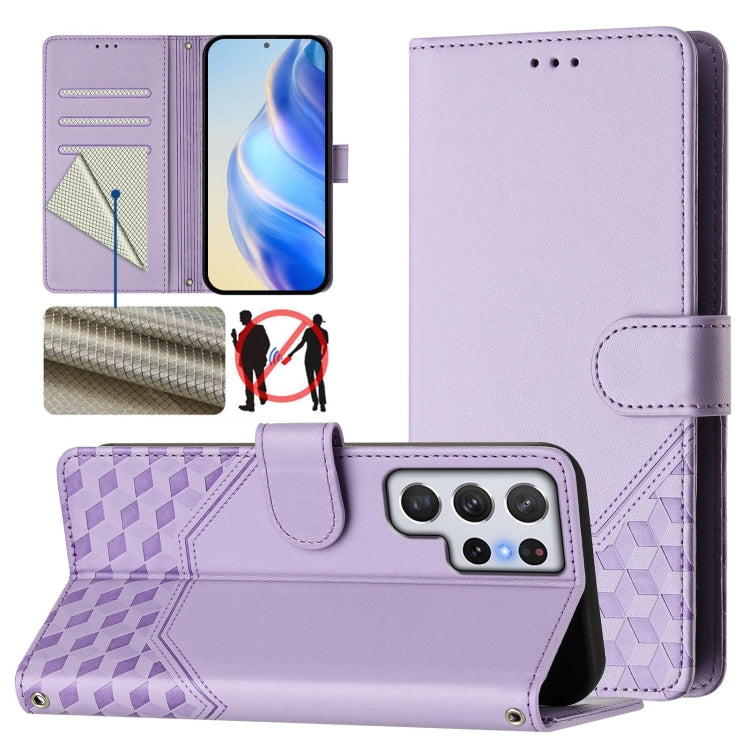 Custodia per telefono in pelle con stampa a nido d'ape e protezione RFID, For Samsung Galaxy S23 5G, For Samsung Galaxy S22 Ultra 5G, For Samsung Galaxy S22+ 5G, For Samsung Galaxy S22 5G