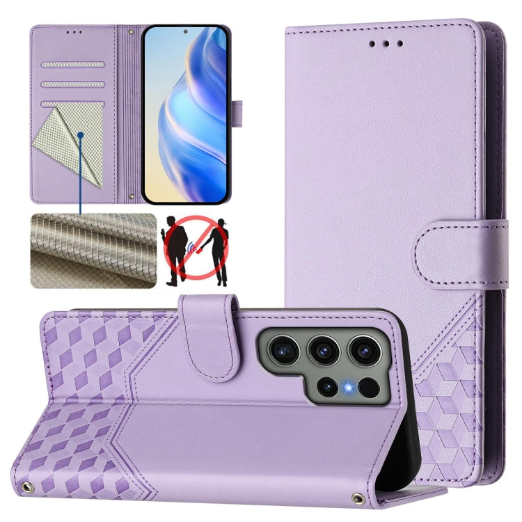 Custodia per telefono in pelle con stampa a nido d'ape e protezione RFID, For Samsung Galaxy S24 5G, For Samsung Galaxy S23 FE 5G, For Samsung Galaxy S23 Ultra 5G, For Samsung Galaxy S23+ 5G