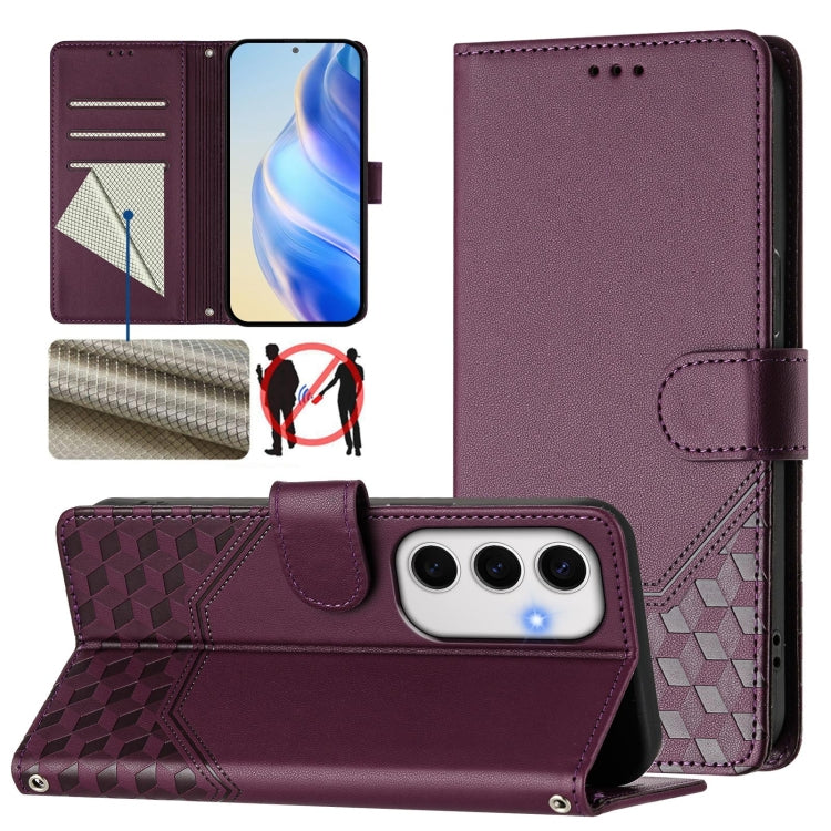 Custodia per telefono in pelle con stampa a nido d'ape e protezione RFID, For Samsung Galaxy S25 Ultra 5G, For Samsung Galaxy S24 FE 5G, For Samsung Galaxy S24 Ultra 5G, For Samsung Galaxy S24+ 5G