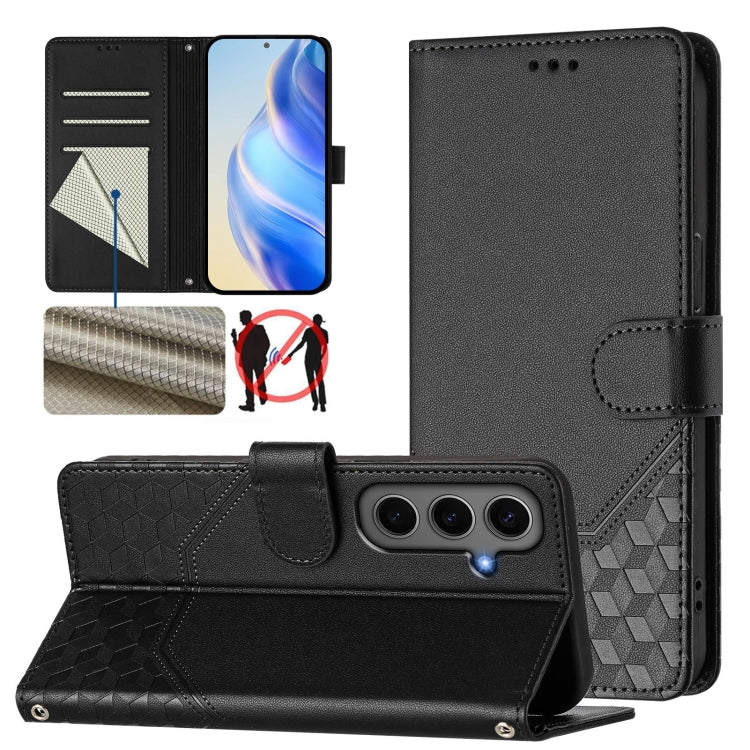 Custodia per telefono in pelle con stampa a nido d'ape e protezione RFID, For Samsung Galaxy S25 Ultra 5G, For Samsung Galaxy S24 FE 5G, For Samsung Galaxy S24 Ultra 5G, For Samsung Galaxy S24+ 5G