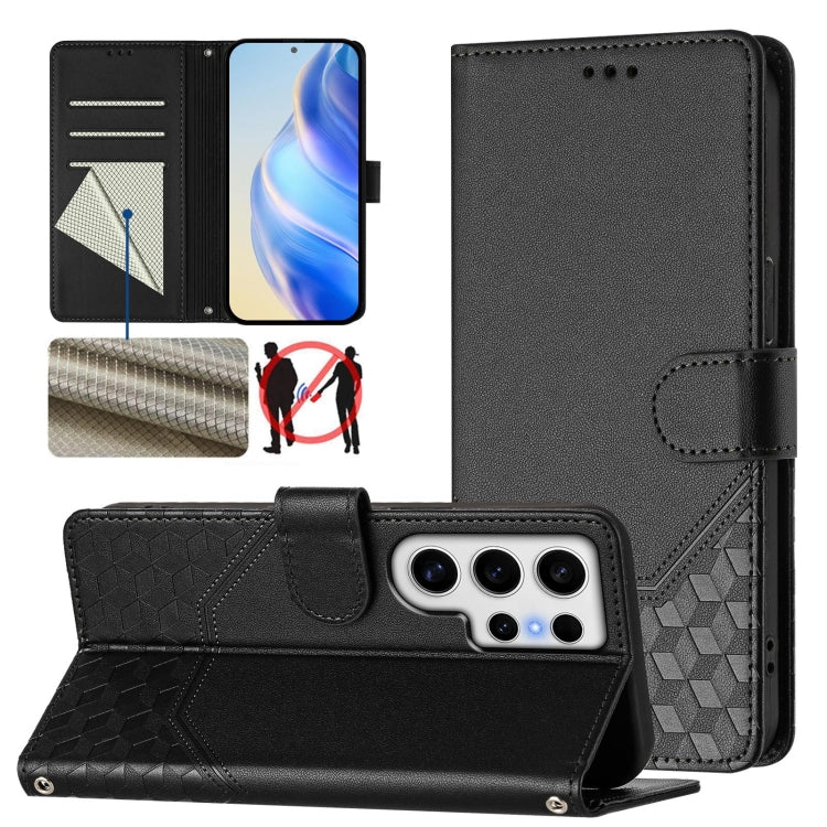 Custodia per telefono in pelle con stampa a nido d'ape e protezione RFID, For Samsung Galaxy S25 Ultra 5G, For Samsung Galaxy S24 FE 5G, For Samsung Galaxy S24 Ultra 5G, For Samsung Galaxy S24+ 5G