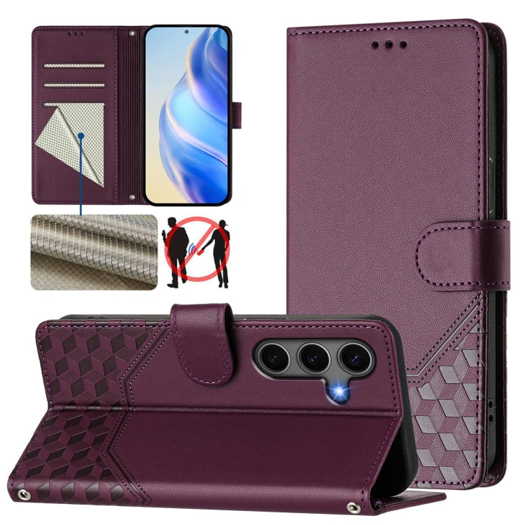 Custodia per telefono in pelle con stampa a nido d'ape e protezione RFID, For Samsung Galaxy S26 5G, For Samsung Galaxy S25 Edge 5G, For Samsung Galaxy S25 5G, For Samsung Galaxy S25+ 5G