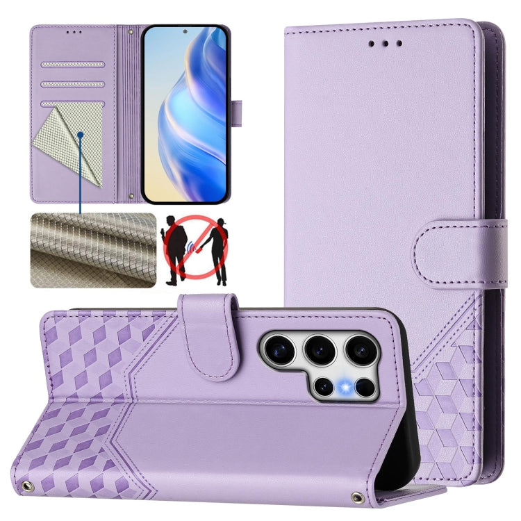 Custodia per telefono in pelle con stampa a nido d'ape e protezione RFID, For Samsung Galaxy S25 Ultra 5G, For Samsung Galaxy S24 FE 5G, For Samsung Galaxy S24 Ultra 5G, For Samsung Galaxy S24+ 5G