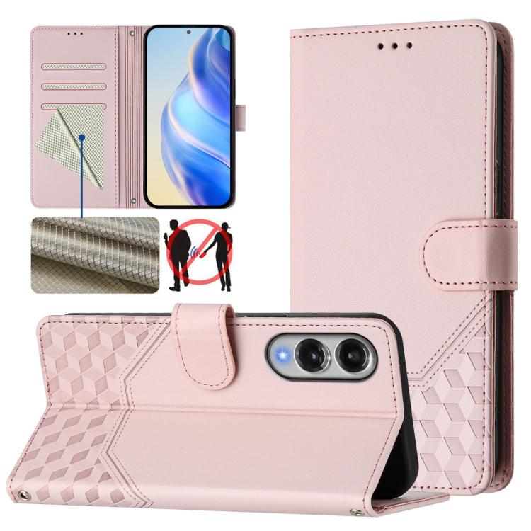 Custodia per telefono in pelle con stampa a nido d'ape e protezione RFID, For Samsung Galaxy S26 5G, For Samsung Galaxy S25 Edge 5G, For Samsung Galaxy S25 5G, For Samsung Galaxy S25+ 5G