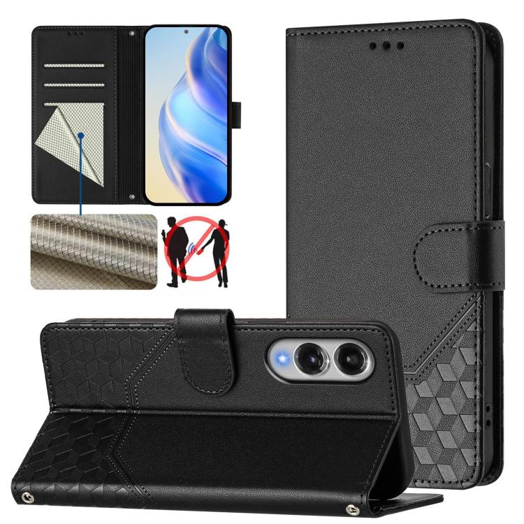 Custodia per telefono in pelle con stampa a nido d'ape e protezione RFID, For Samsung Galaxy S26 5G, For Samsung Galaxy S25 Edge 5G, For Samsung Galaxy S25 5G, For Samsung Galaxy S25+ 5G