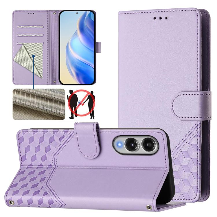 Custodia per telefono in pelle con stampa a nido d'ape e protezione RFID, For Samsung Galaxy S26 5G, For Samsung Galaxy S25 Edge 5G, For Samsung Galaxy S25 5G, For Samsung Galaxy S25+ 5G
