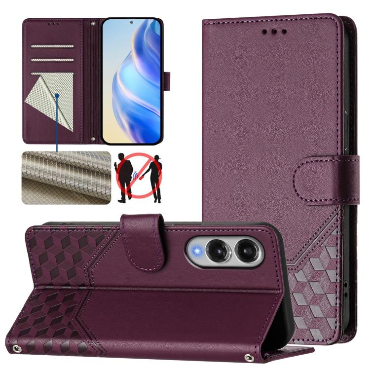 Custodia per telefono in pelle con stampa a nido d'ape e protezione RFID, For Samsung Galaxy S26 5G, For Samsung Galaxy S25 Edge 5G, For Samsung Galaxy S25 5G, For Samsung Galaxy S25+ 5G