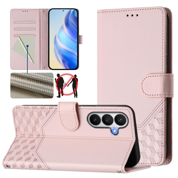Custodia per telefono in pelle con stampa a nido d'ape e protezione RFID, For Samsung Galaxy S26 5G, For Samsung Galaxy S25 Edge 5G, For Samsung Galaxy S25 5G, For Samsung Galaxy S25+ 5G
