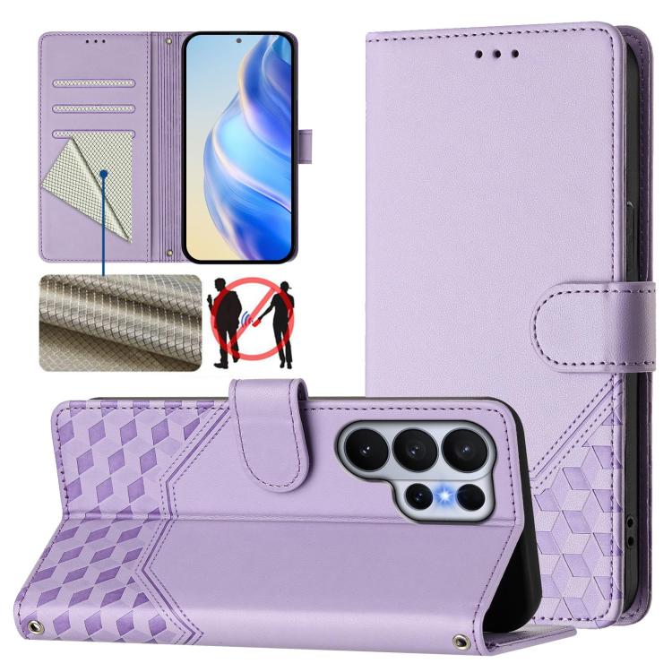 Custodia per telefono in pelle con stampa a nido d'ape e protezione RFID, For Galaxy S26 FE 5G, For Samsung Galaxy S26+ 5G, For Samsung Galaxy S26 Edge 5G, For Samsung Galaxy S26 Ultra 5G