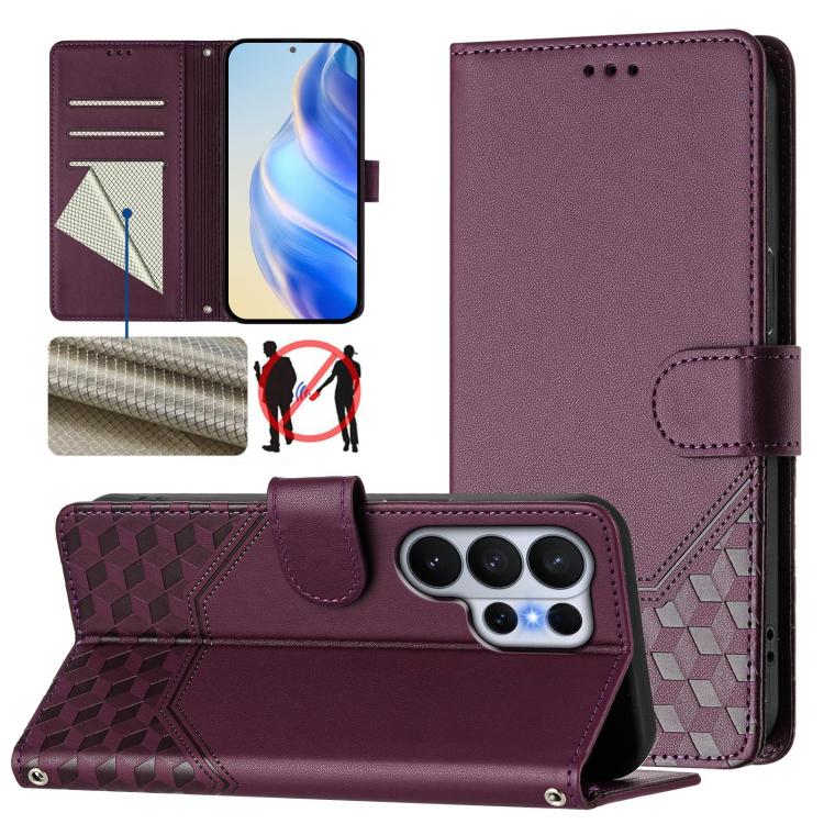 Custodia per telefono in pelle con stampa a nido d'ape e protezione RFID, For Galaxy S26 FE 5G, For Samsung Galaxy S26+ 5G, For Samsung Galaxy S26 Edge 5G, For Samsung Galaxy S26 Ultra 5G