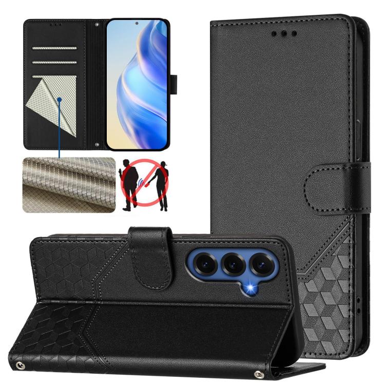 Custodia per telefono in pelle con stampa a nido d'ape e protezione RFID, For Galaxy S26 FE 5G, For Samsung Galaxy S26+ 5G, For Samsung Galaxy S26 Edge 5G, For Samsung Galaxy S26 Ultra 5G