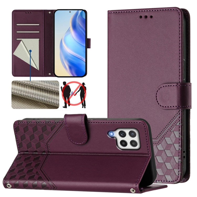 Custodia per telefono in pelle con stampa a nido d'ape e protezione RFID, For Samsung Galaxy A03s 164mm, For Samsung Galaxy A03s 166mm, For Samsung Galaxy A22 4G, For Samsung Galaxy A32 4G
